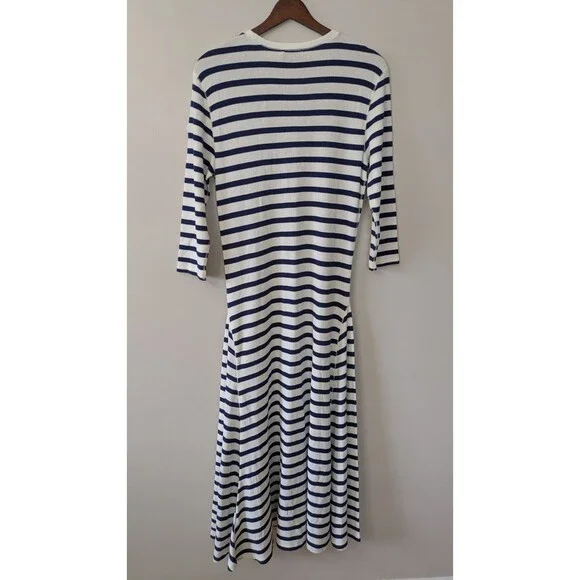 Polo Ralph Lauren Women's Maxi Dress Large Waffle Knit Preppy Blue White Striped - Picture 5 of 11